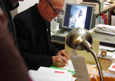 Lancement du poster de Lucien Suel, le 7 novembre 2009, Librairie Le lièvre de mars, Marseille