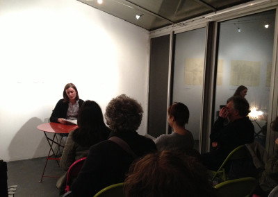 Lecture de Marie-Luce Ruffieux, lors du lancement des posters de Marie-Luce Ruffieux et Dominique Meens et exposition des posters - Librairie histoire de l'œil, Marseille, 1er décembre 2012.