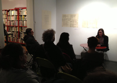 Lecture de Marie-Luce Ruffieux, lors du lancement des posters de Marie-Luce Ruffieux et Dominique Meens et exposition des posters - Librairie histoire de l'œil, Marseille, 1er décembre 2012.