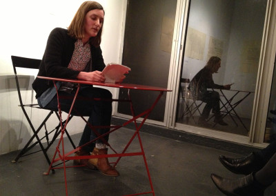 Lecture de Marie-Luce Ruffieux, lors du lancement des posters de Marie-Luce Ruffieux et de Dominique Meens et exposition des posters - Librairie histoire de l'œil, Marseille, 1er décembre 2012.